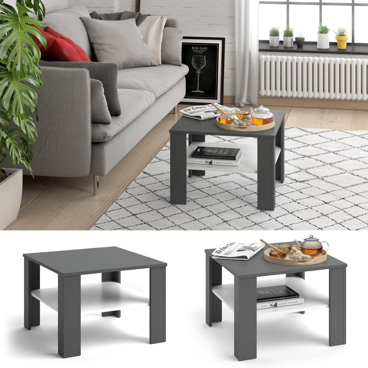 Vicco Couchtisch Homer, Weiss/Anthrazit, 60 x 60 cm | zur Aufbewahrung von Zeitschriften und Fernbed