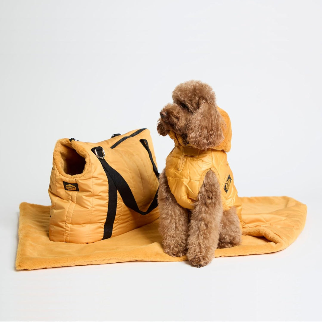 Fashion Dog Hunde-Steppmantel mit Abnehmbarer Kapuze - Ocker-Gelb - 27 cm, 27 cm