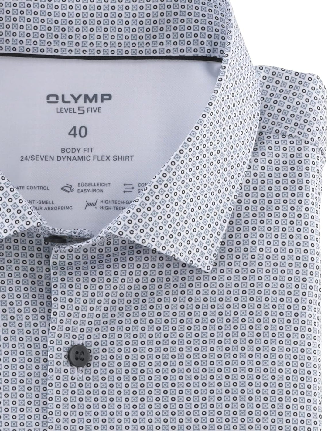 OLYMP Herren Businesshemd Langarm Level Five 24/Seven,Rotationsdruck,Body fit,Modern Kent,schwarz 68
