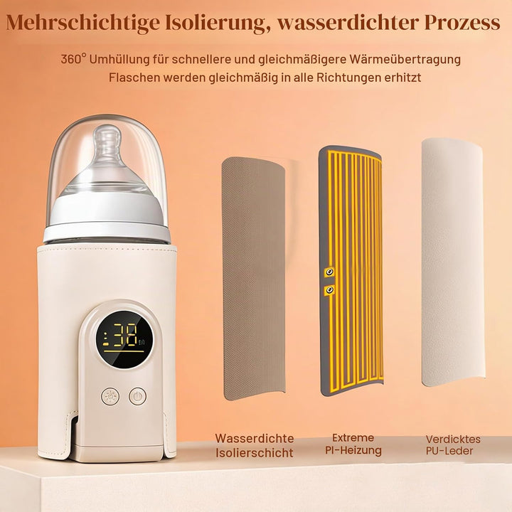 Flaschenwärmer Baby mit 6-Temperaturstufen (38°C-50°C), Tragbarer Flaschenwärmer Akku mit LCD-Displa