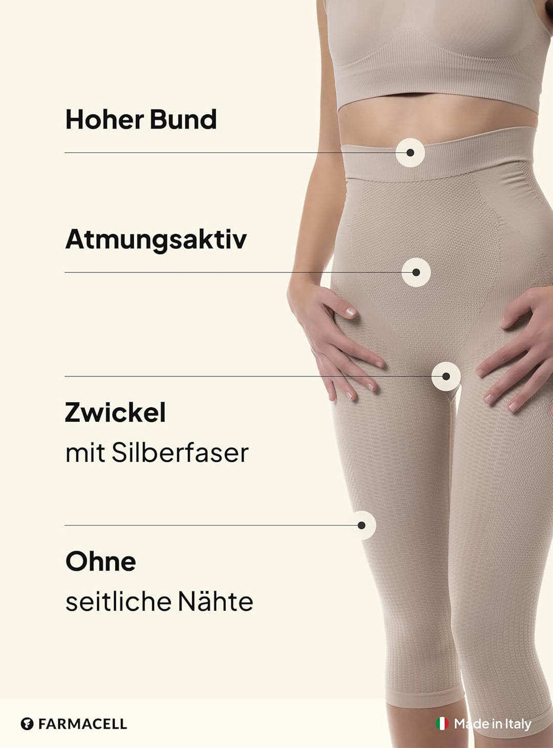 FarmaCell 323 Massierende Figurformende Lange Hose mit Pushup und Anti Cellulite Effekt 4XL-5XL Beig