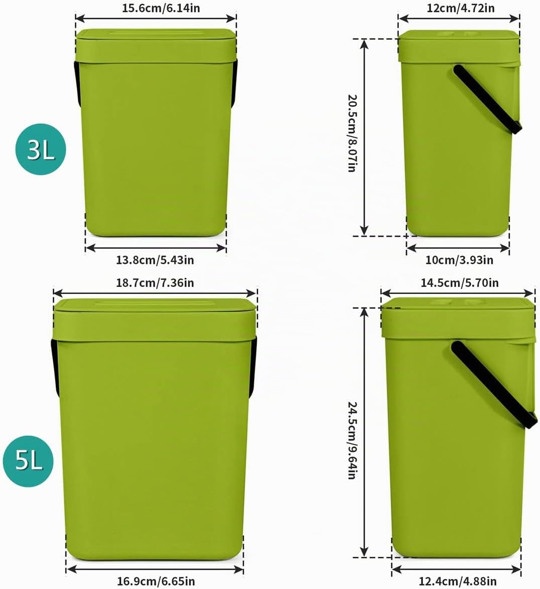 Spesh Biomülleimer Küche 2er-Set(5L+3L) Kunststoff Komposteimer Geruchsdicht Aufhängbar Abfalleimer