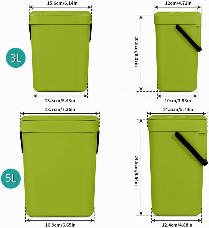 Spesh Biomülleimer Küche 2er-Set(5L+3L) Kunststoff Komposteimer Geruchsdicht Aufhängbar Abfalleimer