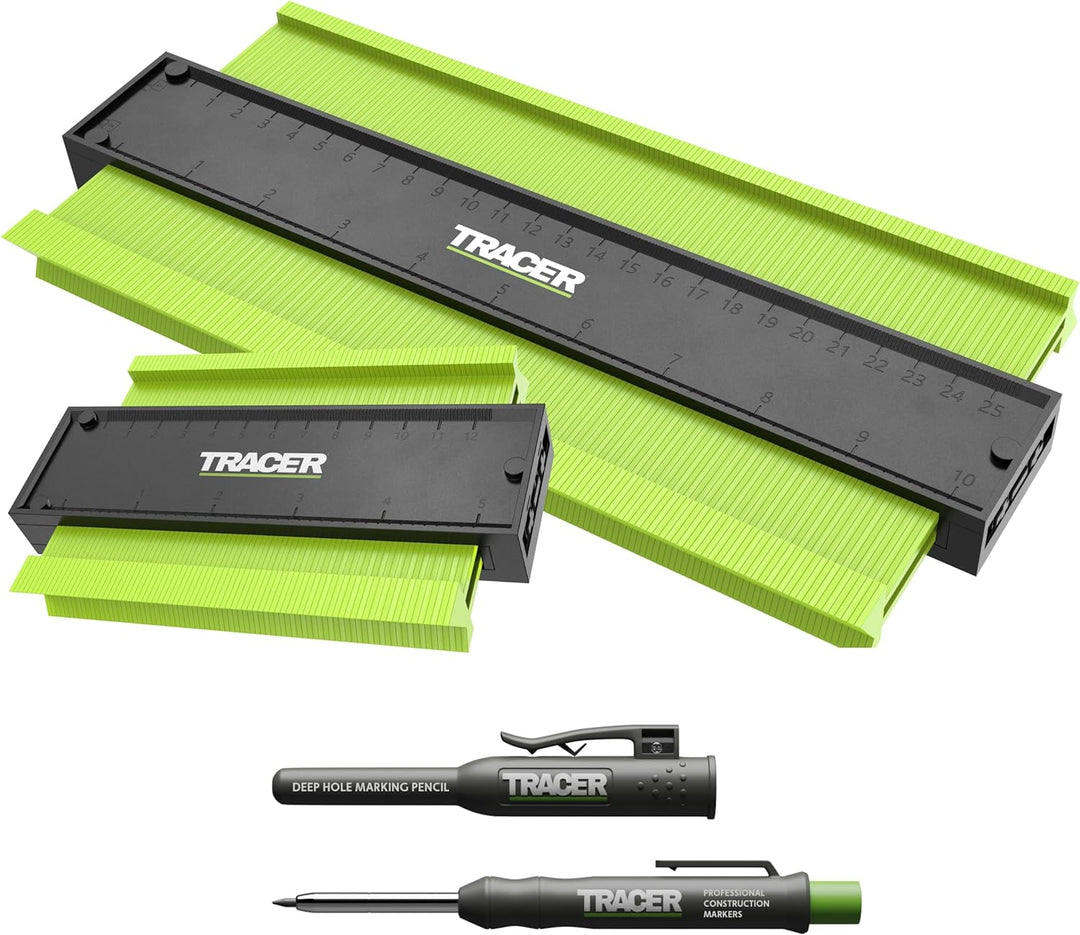 TRACER Konturenlehre x 2 und Tieflochmarker Bleistift. 130mm und 250mm Konturenlehre mit Feststeller