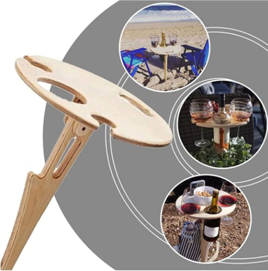 Topyond Tragbarer Klappbarer Weintisch – Outdoor, Garten, Rasen, Picknick, Tragbares Weinregal, Holz