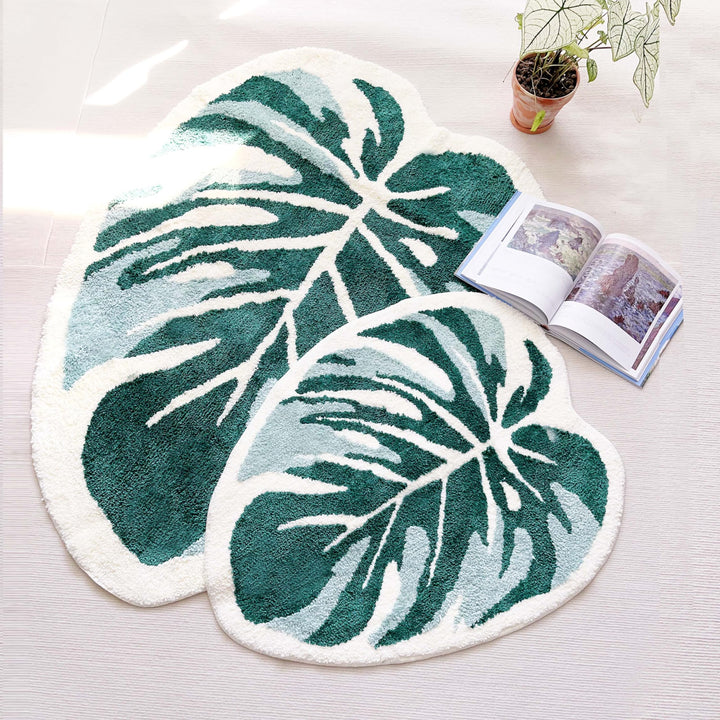 THRILRUG 110×144cm Badezimmerteppich Grün gross,badvorleger Monstera Blattfläche getuftete Teppiche,