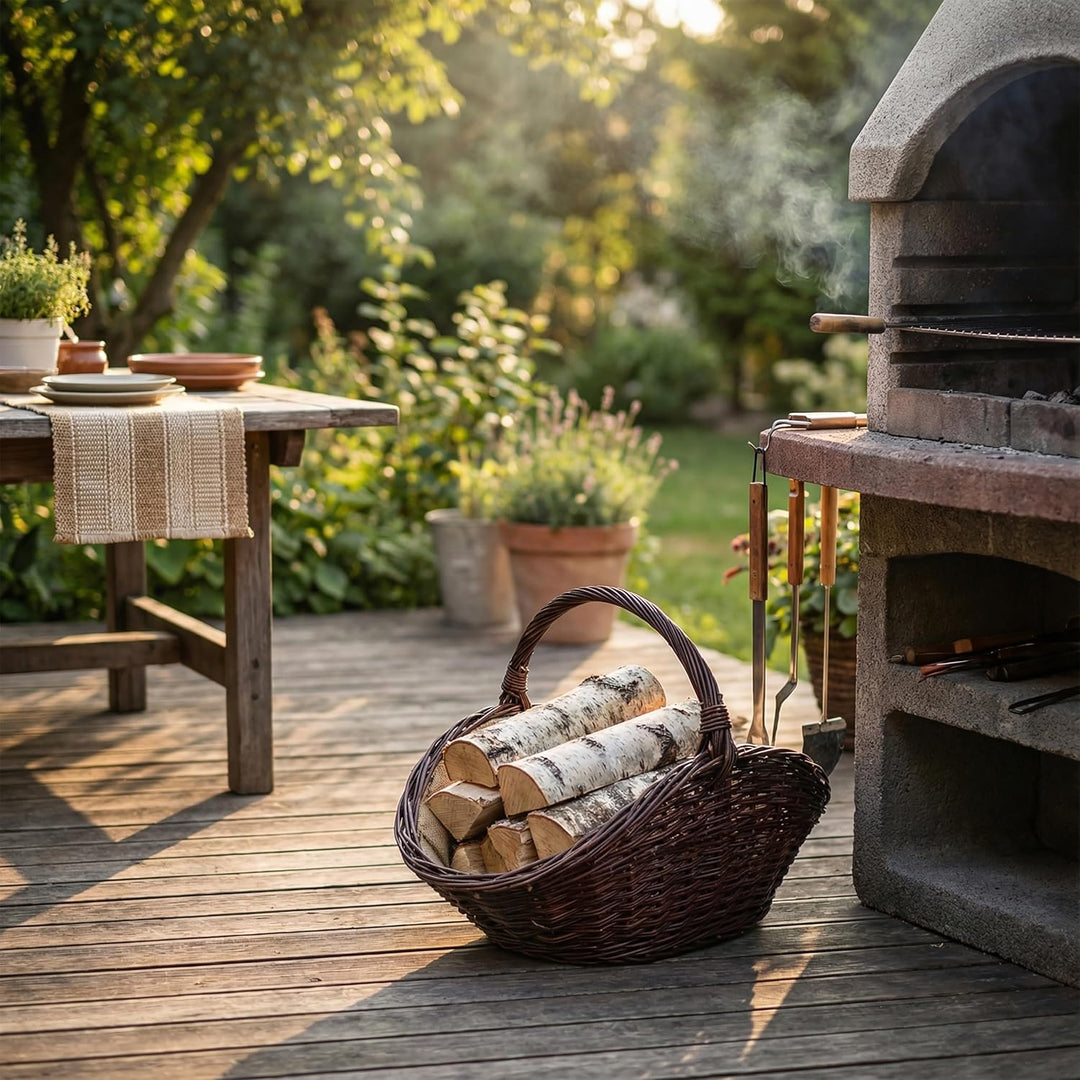 Creative Home Gross Holztrage Rattan Kaminholzkorb Kaminkorb Tragekorb | 64 x 39 x 43 cm | Oval Holz