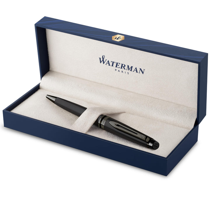 Waterman Expert Kugelschreiber | Schwarze Metallic-Lackierung mit Ruthenium-Zierteilen | Mittlere Sp