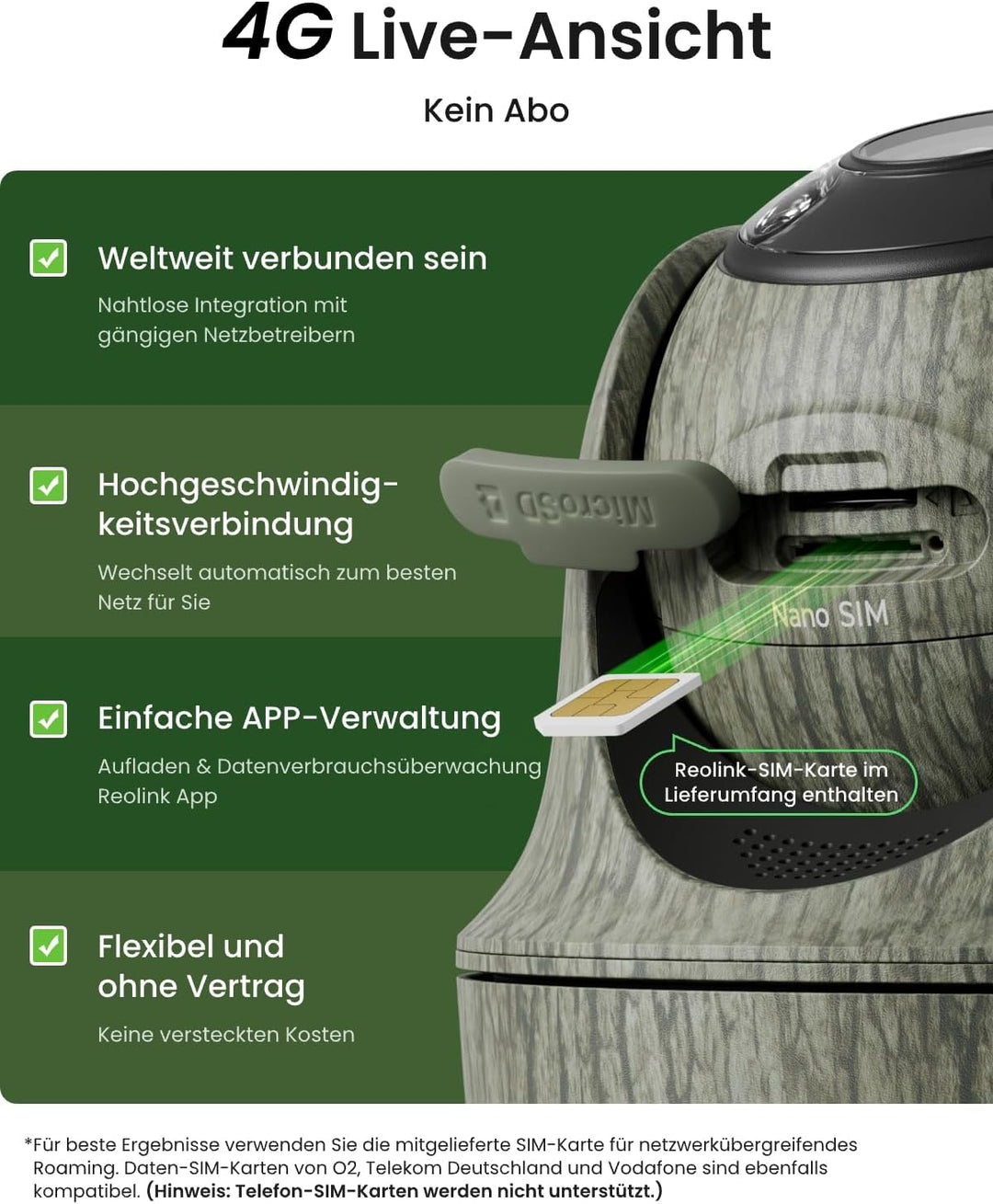 Reolink 4K 3G/4G LTE PTZ Überwachungskamera Aussen mit SIM-Karte, Wildkamera mit Bewegungsmelder Nac