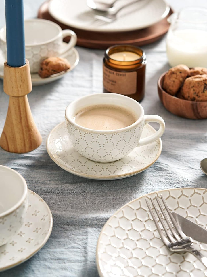LE TAUCI Cappuccino-Tassen mit Untertassen, Einweihungsgeschenk, Keramikprägung, Kaffeetasse für Au
