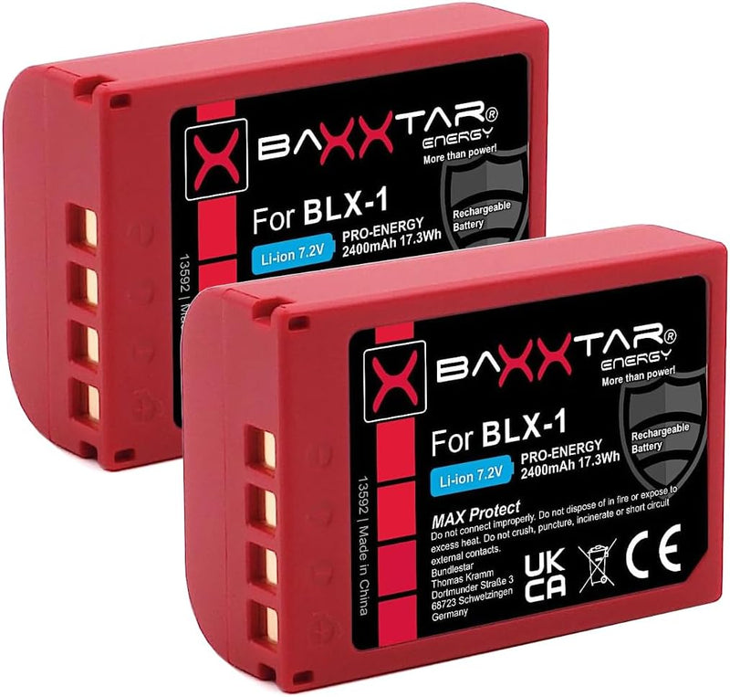 Baxxtar MaxProtect BLX-1 Akku (2X 2400mAh) mit NTC-Sensor und V1 Gehäuse - für OM-1 2x BLX-1 MaxProt