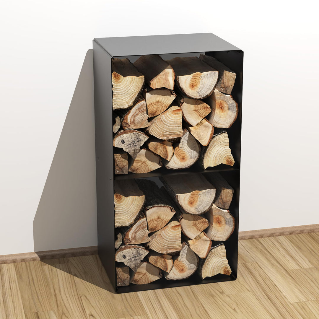 teileplus24 BHS7 Kaminholzregal Innen Aussen | Brennholzregal Metall | Kaminholzkorb | Industrial Lo