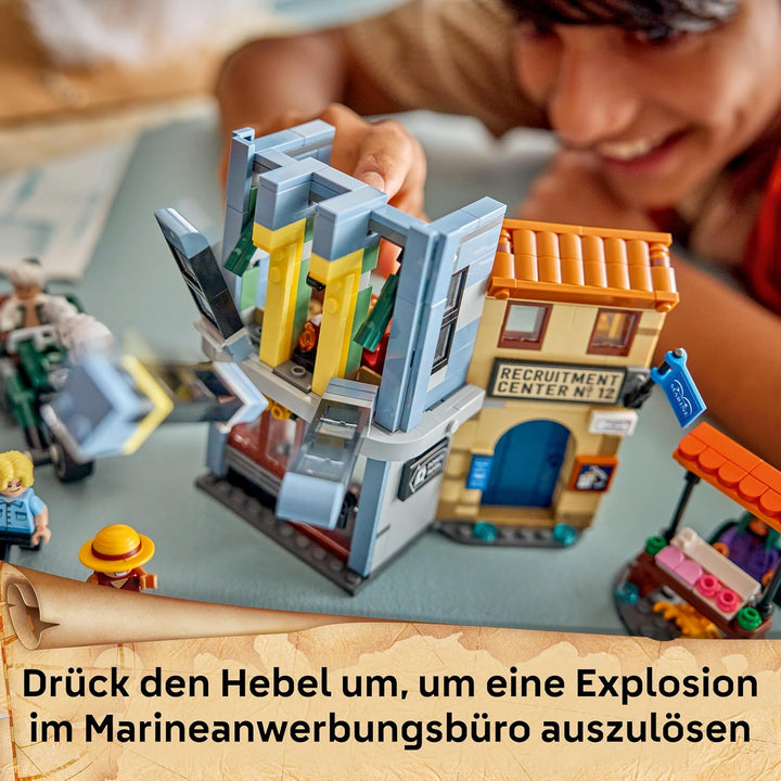 LEGO ONE PIECE Showdown mit Kapitän Smoker - Interaktives Spielzeug mit 4 Minifiguren inkl. Monkey D