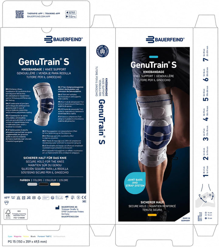 BAUERFEIND GenuTrain Right S Kniebandage (Titan, 1)
