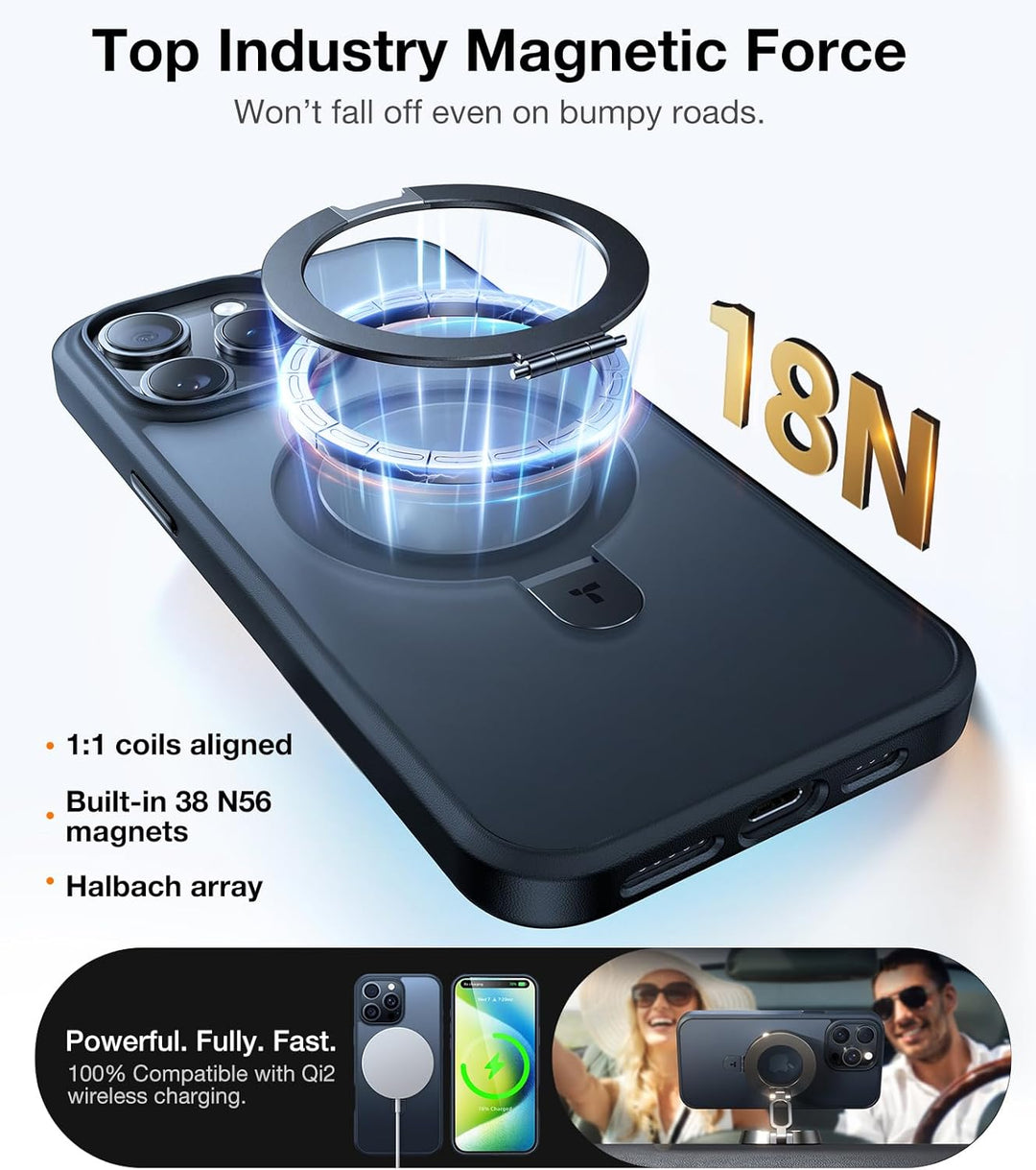 TORRAS Ostand All-in-One für iPhone 15 Pro Hülle für MagSafe (Nr.1 Magnetkraft, Unsichtbarer Ständer