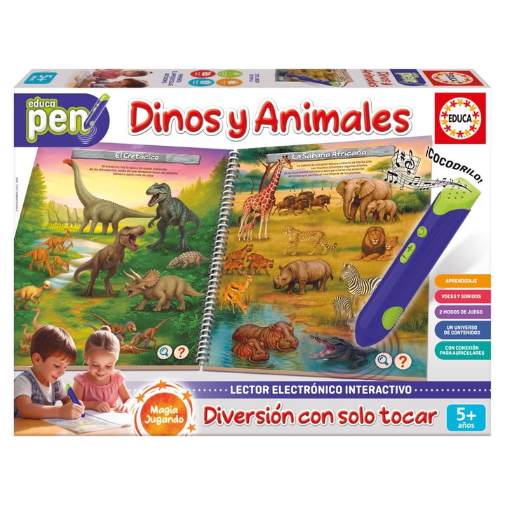 Educa Educapen Dinos und die Tiere | Lernspiel für Kinder ab 5 Jahren | Notizbuch mit Fragen und E-R