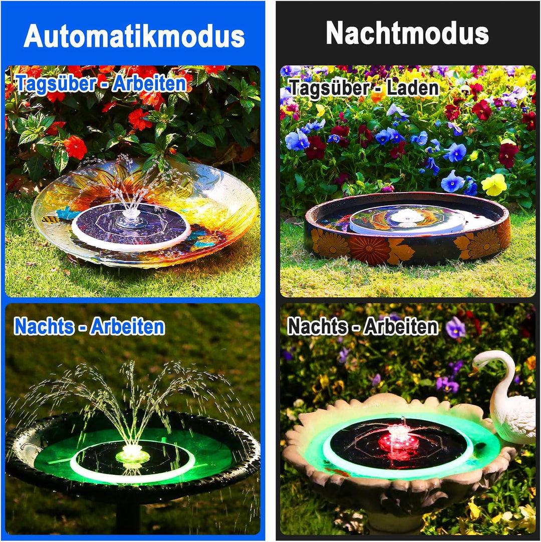 AISITIN 6,5W LED Solarbrunnen für Draussen Verbessert mit 3300mAh Akku, Solar Schwimmender Fontäne P