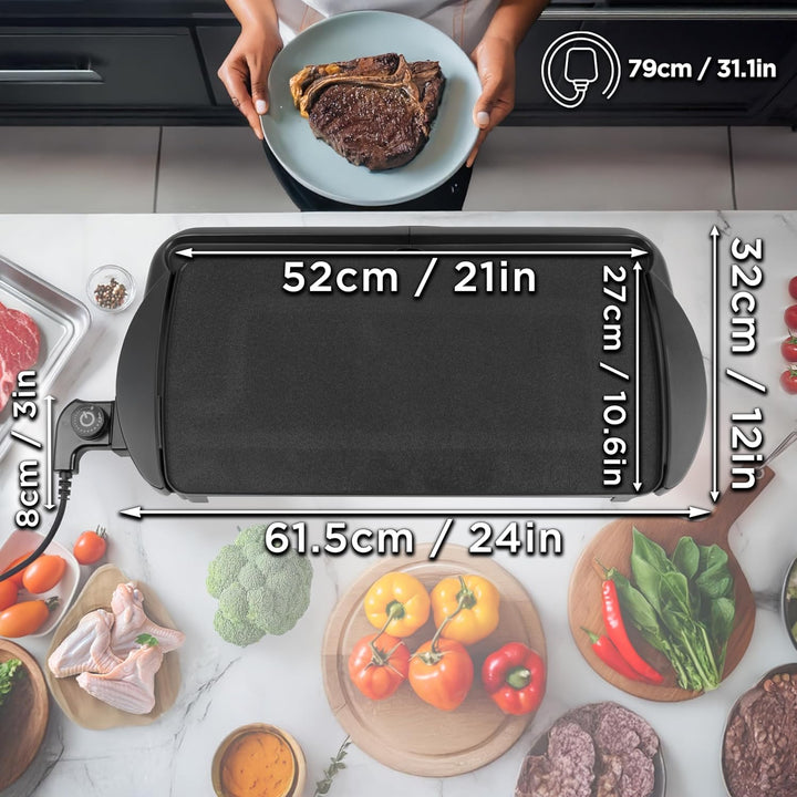 Duronic GP20 Elektrischer Tischgrill | 52 x 27 cm flache Grillplatte | Plancha Grill | Teppan-Yaki a