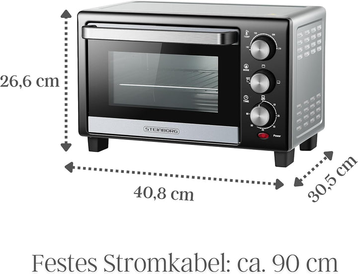 Mini Backofen 15 Liter | Pizzaofen | Minibackofen | 60 min Timer | 100°-230°C | 1200 Watt | Backofen