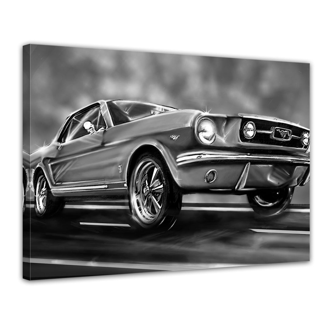 Bilderdepot24 Bild auf Leinwand | Mustang Graphic - schwarz weiss I in 80x60 cm als Wandbild | Wand-