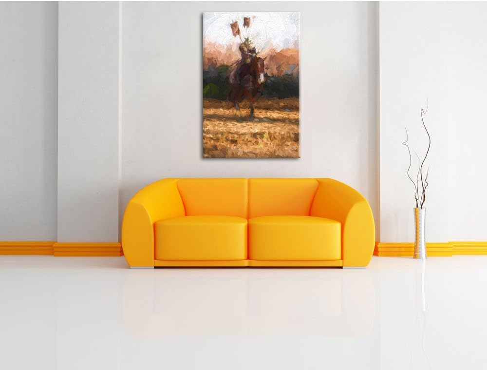 Pixxprint Samurai Krieger auf einem Pferd Kunst Pinsel Effekt, Format: 100x70 auf Leinwand, 100x70
