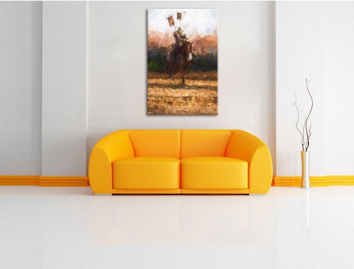 Pixxprint Samurai Krieger auf einem Pferd Kunst Pinsel Effekt, Format: 100x70 auf Leinwand, 100x70