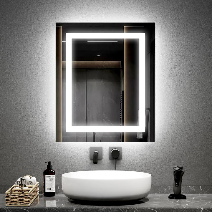 EMKE Badspiegel mit Beleuchtung 50x60cm Badezimmer Spiegel mit 2 Lichtfarbe Warmweiss/Kaltweiss, Ant