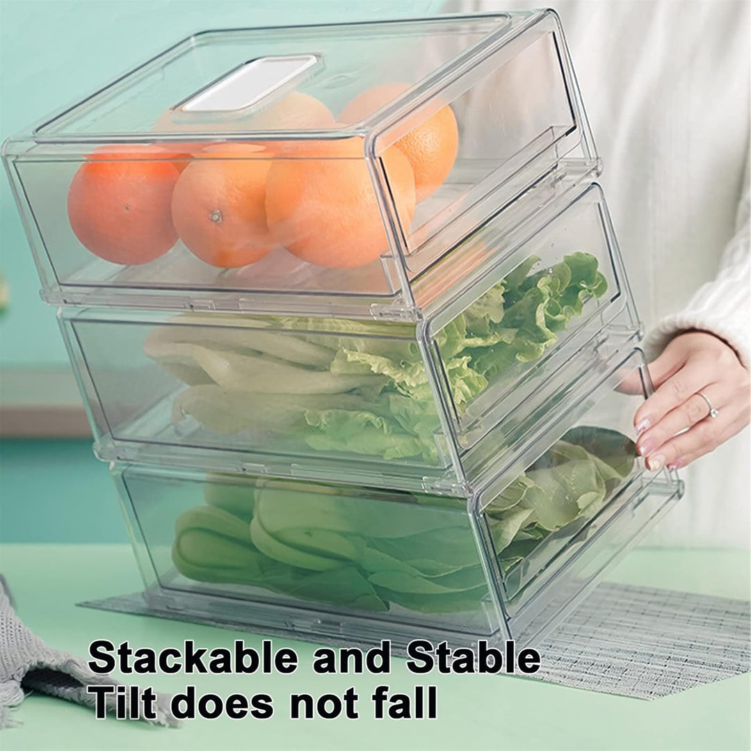 YekouMax Fridge Organizer, Fridge Drawers with Handle, Stackable Transparent Container for Kitchens,