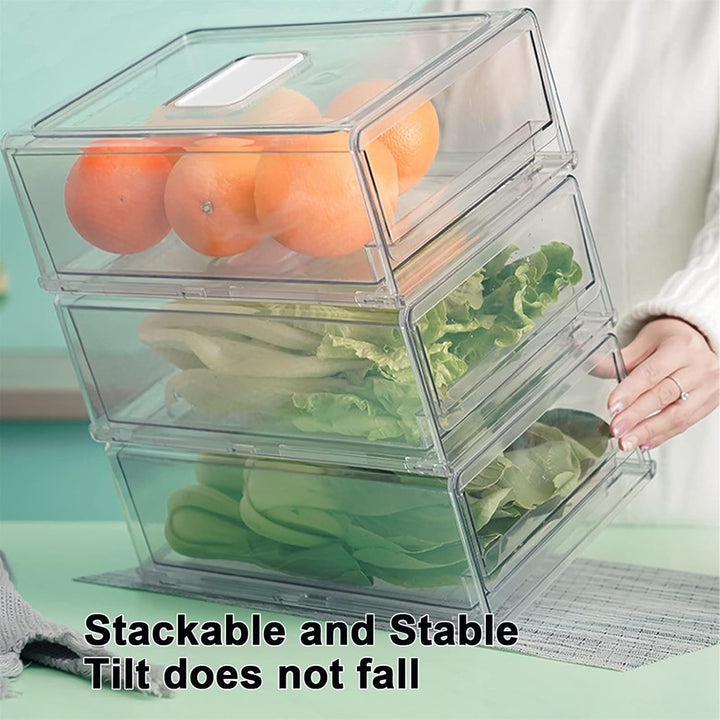 YekouMax Fridge Organizer, Fridge Drawers with Handle, Stackable Transparent Container for Kitchens,