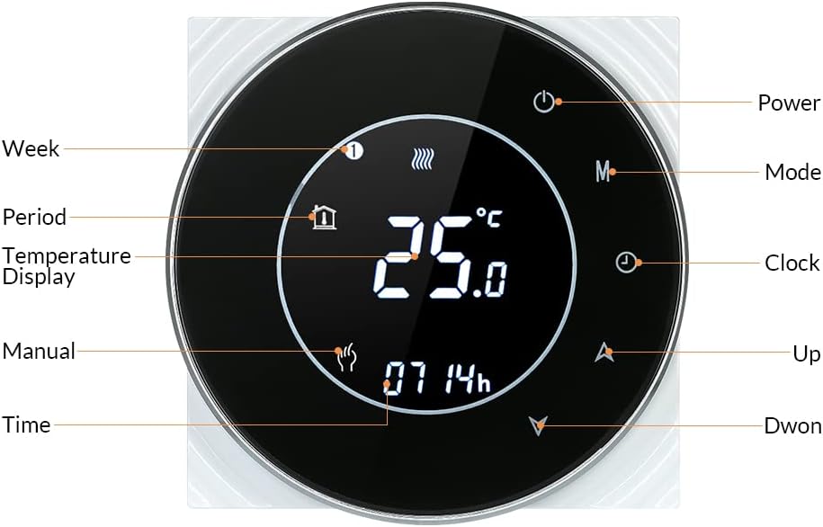 Decdeal Raumthermostat Gaskesselheizung WiFi Runde LCD Touchscreen Programmierbare Thermostat mit Hi
