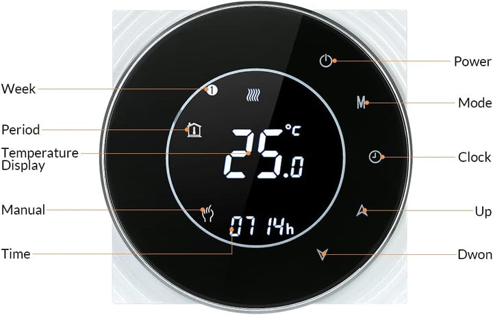 Decdeal Raumthermostat Gaskesselheizung WiFi Runde LCD Touchscreen Programmierbare Thermostat mit Hi
