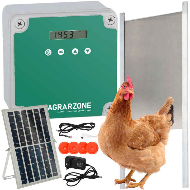 Agrarzone automatische Solar Hühnertür Hühnerklappe mit Schieber 30 x 40 cm | Türöffner Hühnerstall