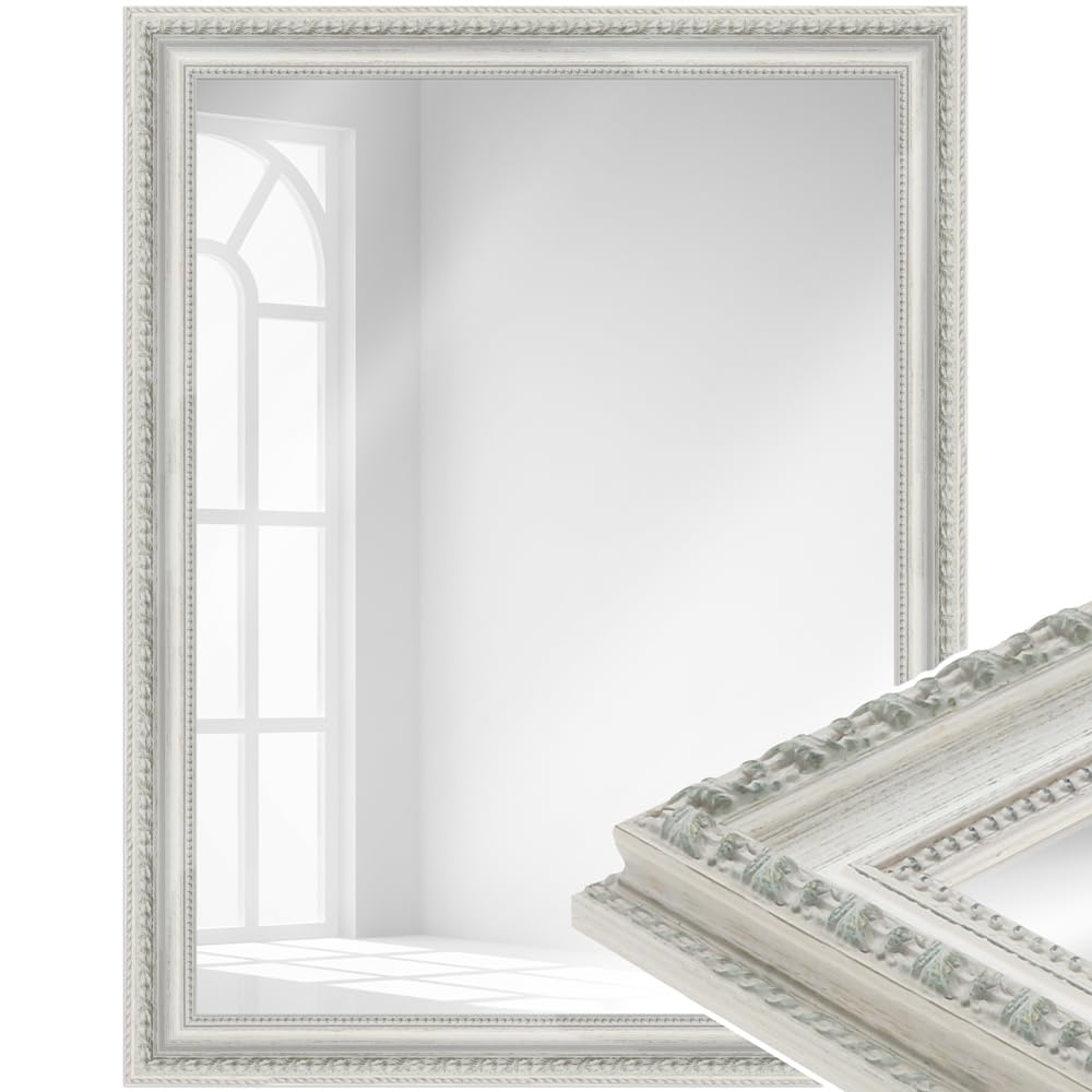 WANDStyle Spiegel Barock und Antik Stil I Aussenmass ca. 51x51 cm I Farbe Weiss I weisser Wandspiege