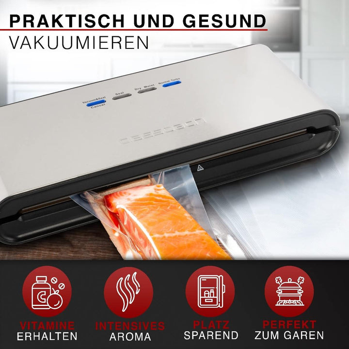 Vakuumierer für Lebensmittel inkl. Vakuum Beutel | Vakuumiergerät Edelstahl für 8x längere Frische |