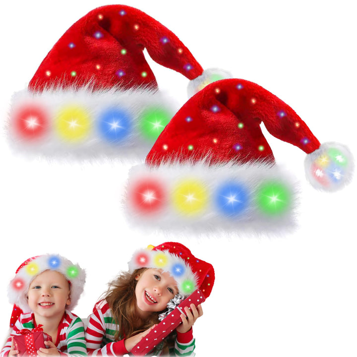 songyea Weihnachtsmütze, Farbe LED Lichter Weihnachtsmütze, Erwachsene Weihnachtsmütze Rot, Nikolaus