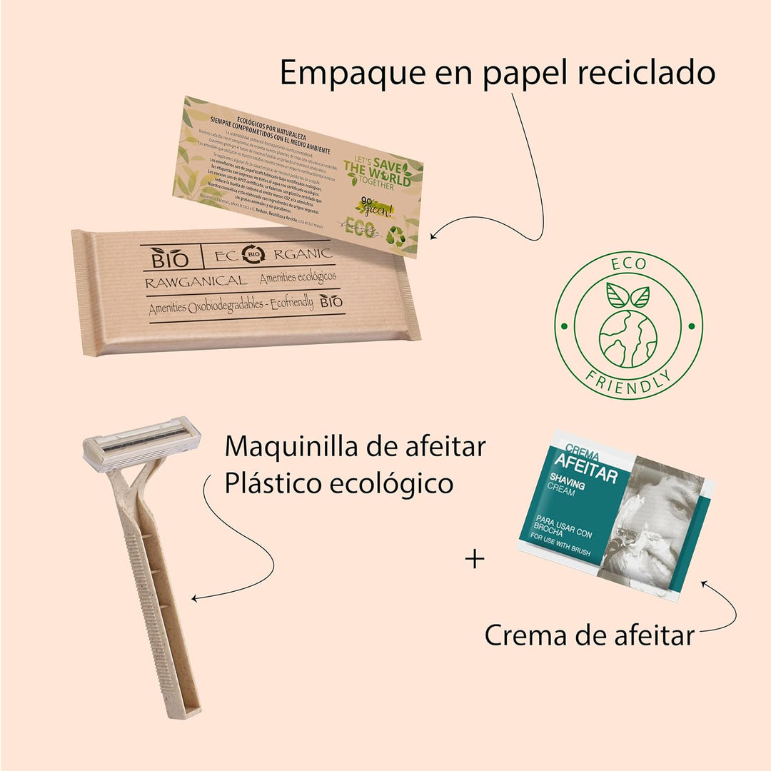 100 Sets für Hotels | Umweltfreundliches Rasierset einzeln verpackt in Kraftpapier – Rawganical Lini