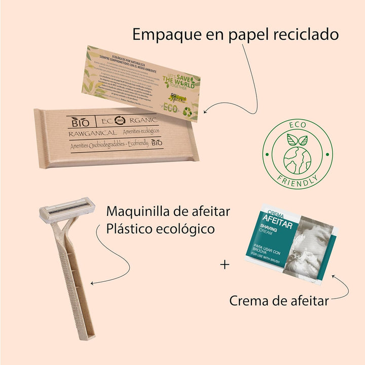100 Sets für Hotels | Umweltfreundliches Rasierset einzeln verpackt in Kraftpapier – Rawganical Lini