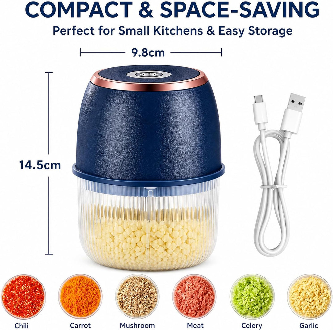 Zwiebel Zerkleinerer Elektrisch 350 ml, Multizerkleinerer Mini Zerkleinerer Blau, Blau