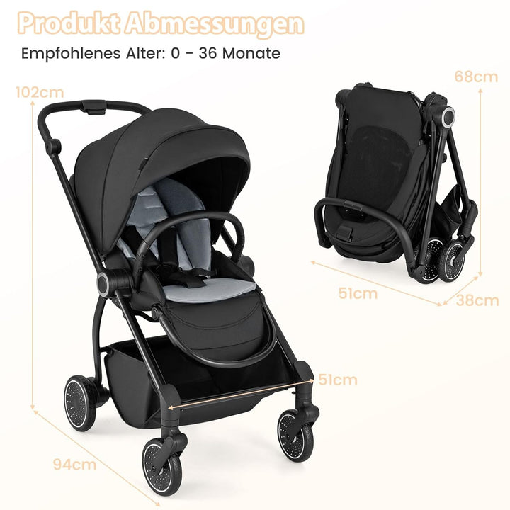 COSTWAY Kinderwagen faltbar mit umkehrbarem Sitz, Reisebuggy mit verstellbarer Rückenlehne, Griff, S