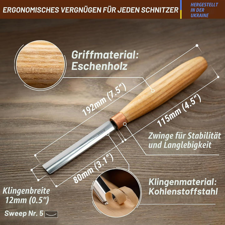 BeaverCraft Hohleisen zum Holzschnitzen K5/12 Holzschnitzerei kompakter Meissel Holzschnitzmesser fü