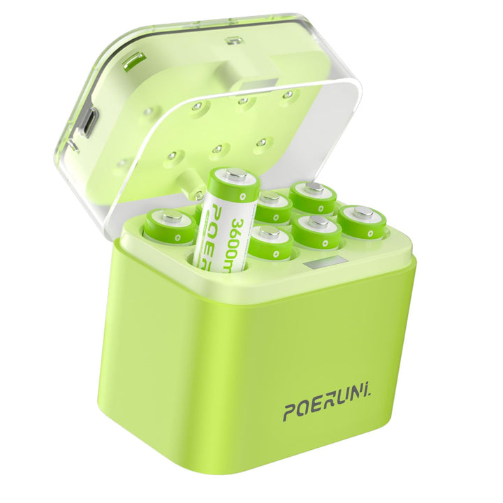 POERUNI.1.5V AA Akkus Wiederaufladbar mit Ladegerät Wiederaufladbare AAA und Lithium Batterie AA Akk