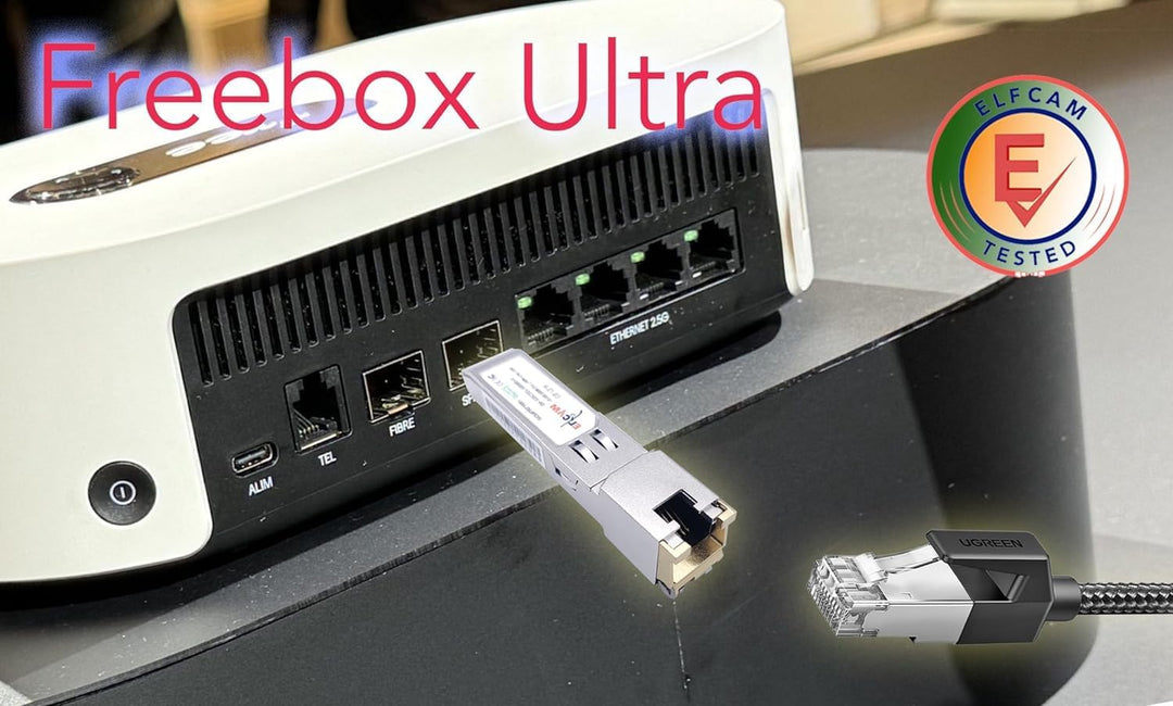 Elfcam® - 10 GB SFP+ in RJ45 für Freebox Ultra, 10 GB SFP+ Modul 10 Gbase-T-30 m mit 2 m Cat8-Netzwe
