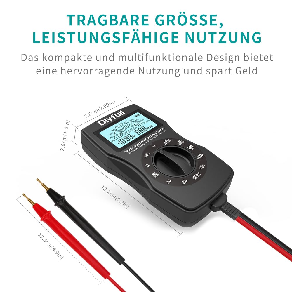 Dlyfull Batterietester Universal LCD Batterieprüfer, Profi Digital Batterie Messgerät für Akku, Batt