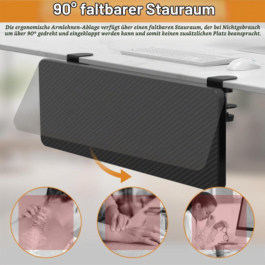 Ergonomische Schreibtischverlängerung, Computer Armlehne für den Schreibtisch, 90° Faltbare Handgele