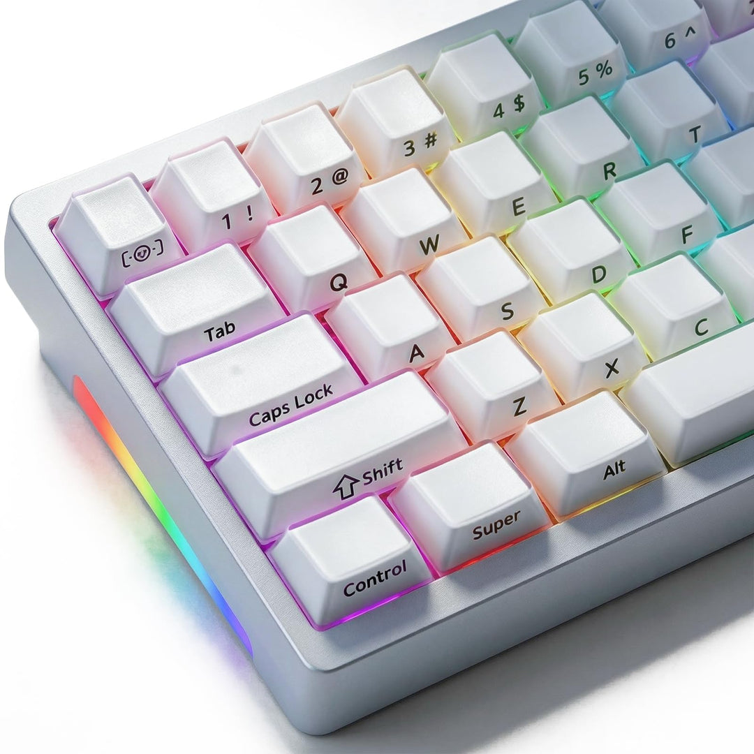 JakeTsai Velvet Crystal Jelly White Keycaps, 126 Keys Double Shot PC Keycaps Dye-Sub Cherry Profile