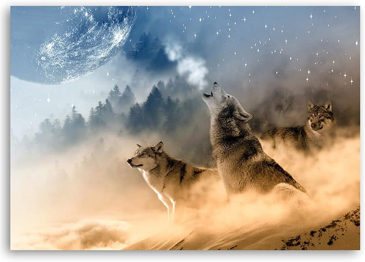 Feeby Bild auf Vlies Leinwand Mondsterne 90x60 cm Kunstdruck Modern Wandbilder Deko Flur Wohnzimmer