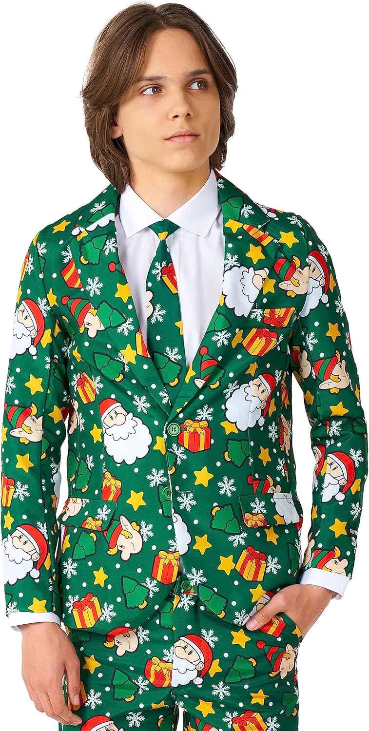 Suitmeister Herren-Weihnachtsanzug - Festlicher Hässlicher Weihnachten-Feiertags-Druck - Inklusive B