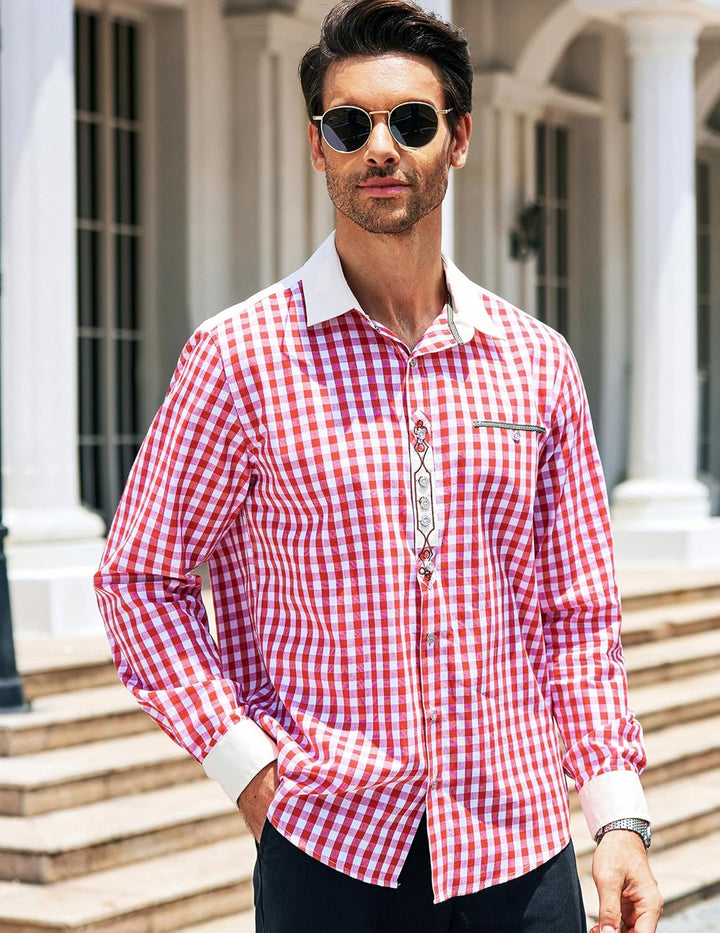 COOFANDY Hemd Herren Langarm Trachtenhemd Kariertes Oktoberfest Hemd Freizeithemd Karohemden Herrenh