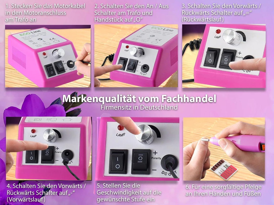 Elektrisches Fräser Pediküre Set Maniküreschleifer mit 20.000 U/min | Fusspflegegerät mit Diamantsch