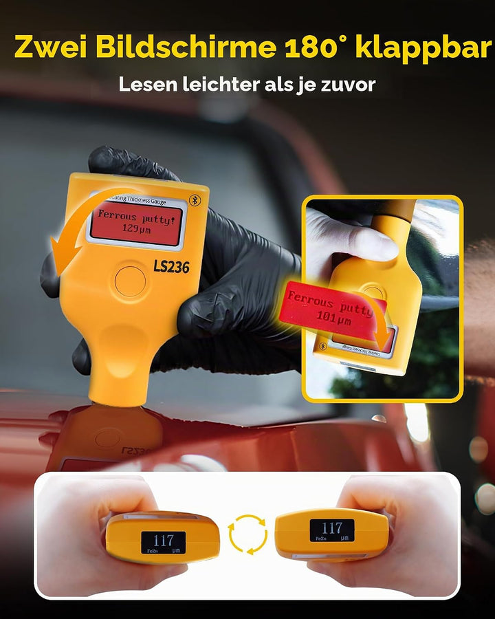 Coating Dikte Meting Lackmessgerät Auto LS-236, Dual-Display mit Leserotation 0,0-3500 μm, für Eisen